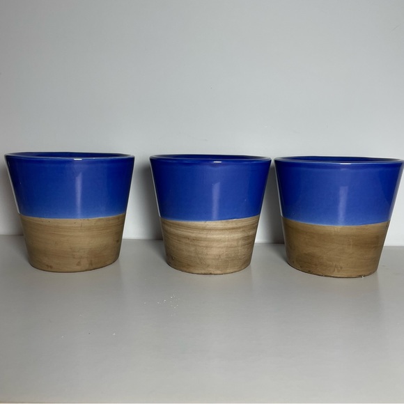 Set of 3! Crate & Barrel Carnivale Mini Planters, 4” in Blue - Picture 4 of 6